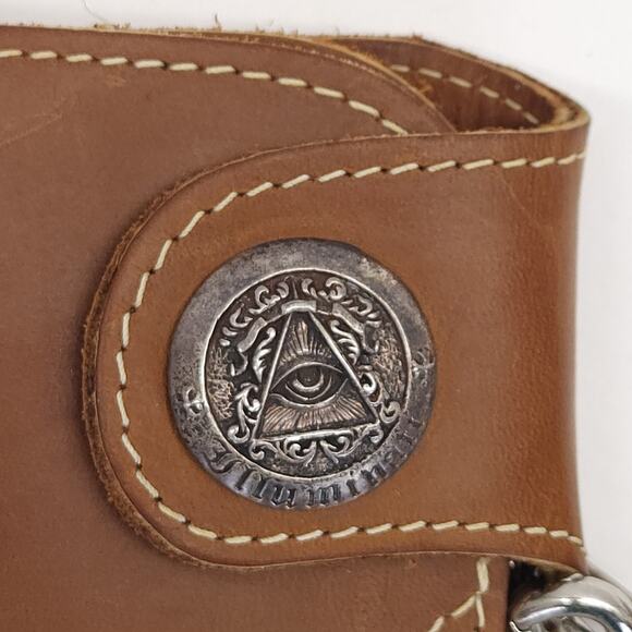 Leather Biker Wallet Brown Handmade Chain Zip Bifold Cowboy Moto Gift EUC - Picture 4 of 7